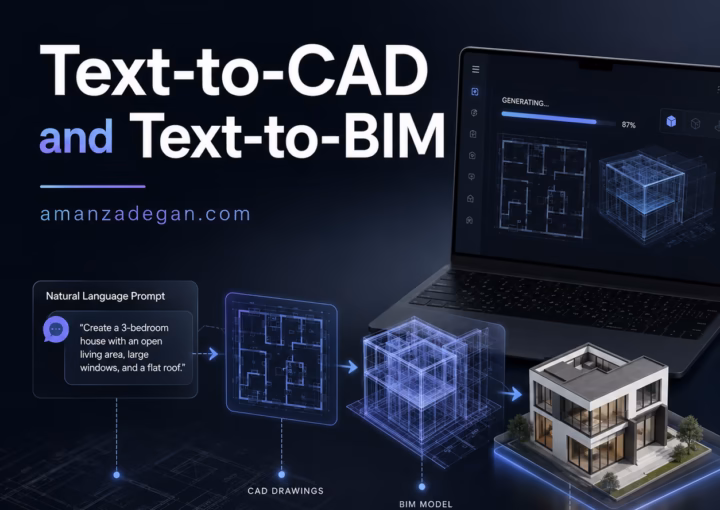 Architect typing a natural language prompt that generates CAD and BIM geometry on a digital design interface