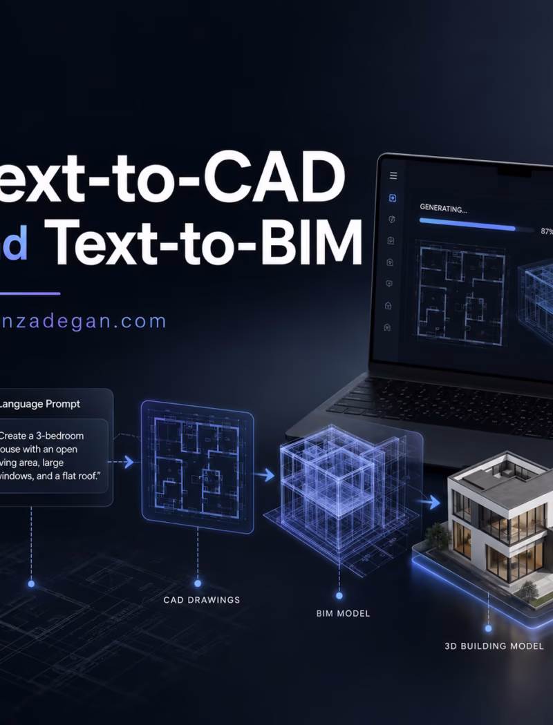 Architect typing a natural language prompt that generates CAD and BIM geometry on a digital design interface